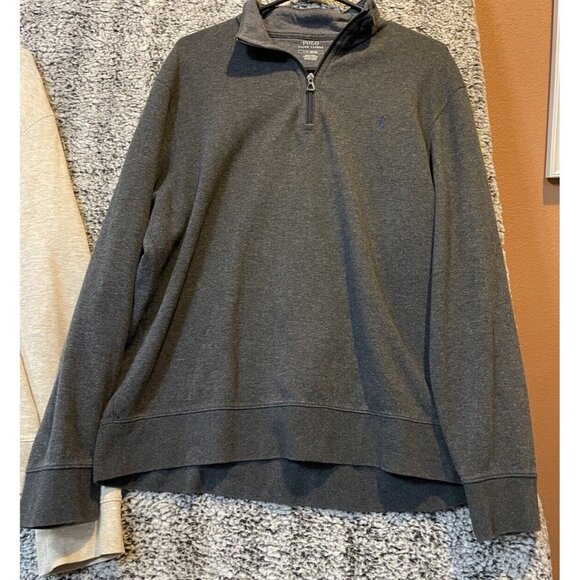 Polo Ralph Lauren Mens Large Set Of 2‎ Tan Grey Rib Sweatshirt 1/4 Zip Preppy - Picture 3 of 14